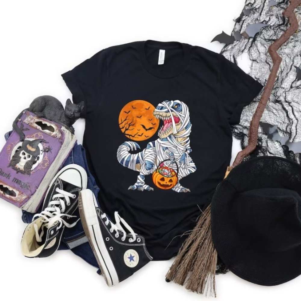 Halloween shirts, for Boys Kids Dinosaur Skeleton T rex Scary T-Shirt